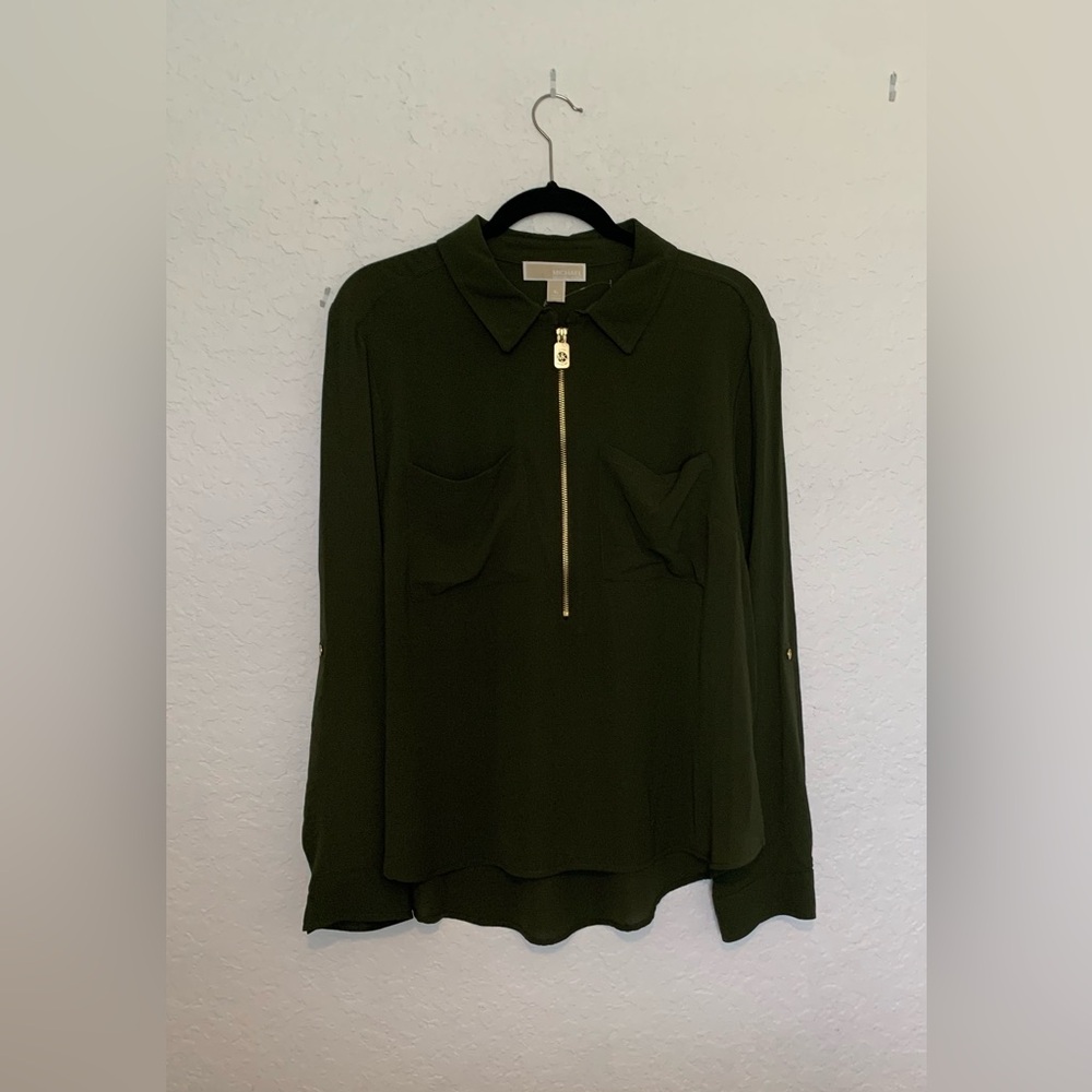 Michael Kors Black Long Sleeve Polo Button Down Shirt
